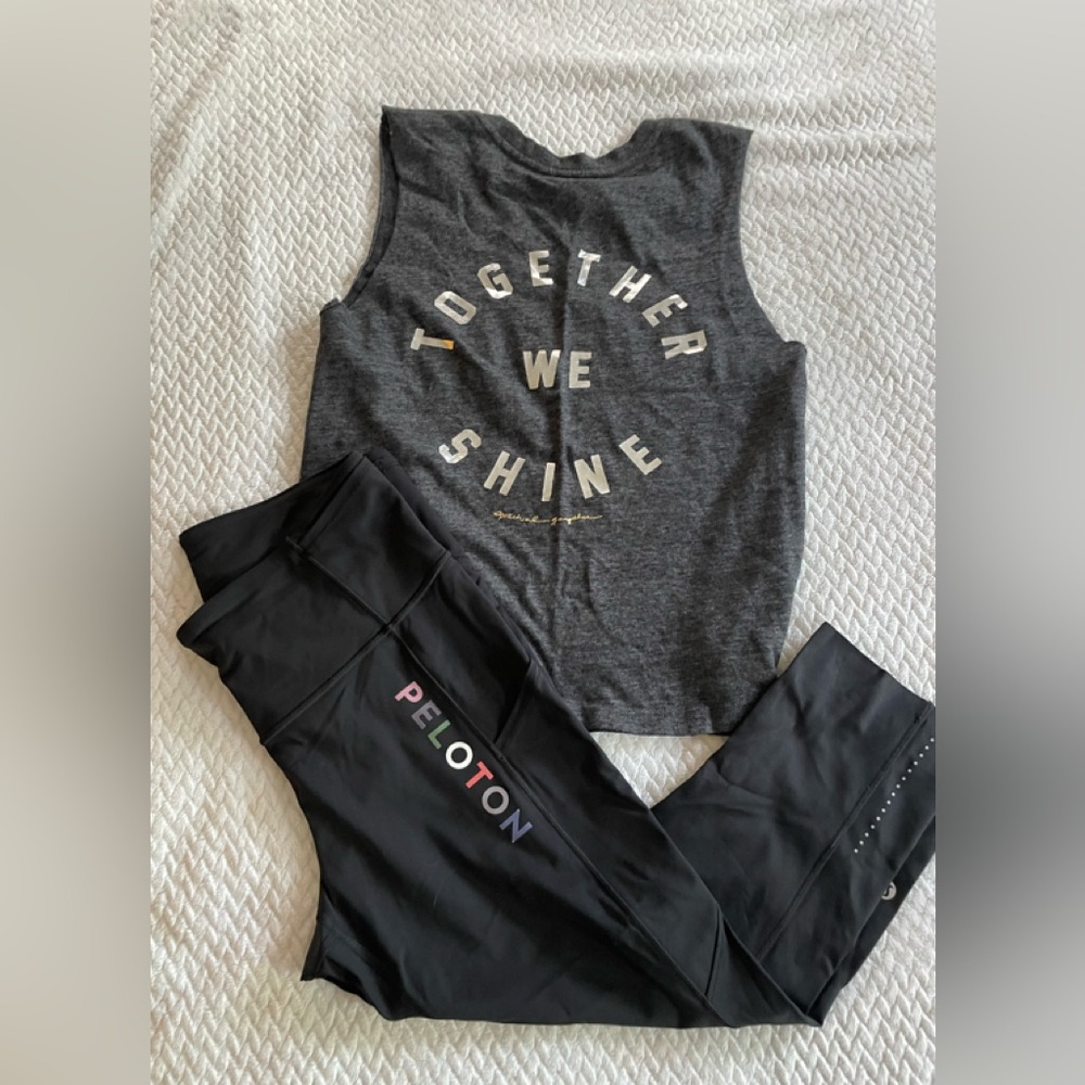 Peloton Charcoal Tank and Black Leggings Set